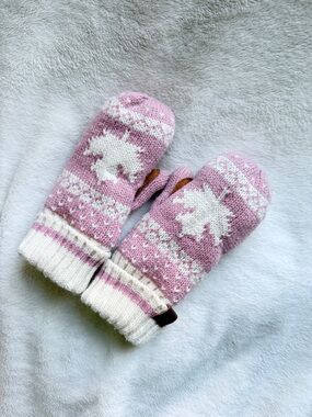 Roots Kids Pink Maple Knit Mittens